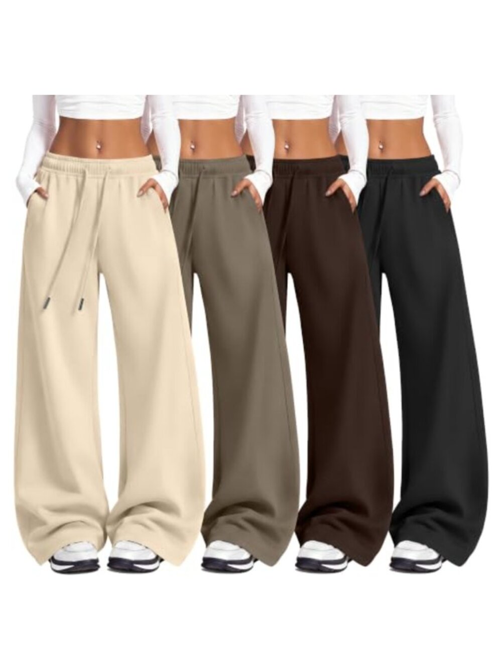 Huukeay 4 Pack Wide Leg Sweatpants Baggy Polyester Lounge Pants